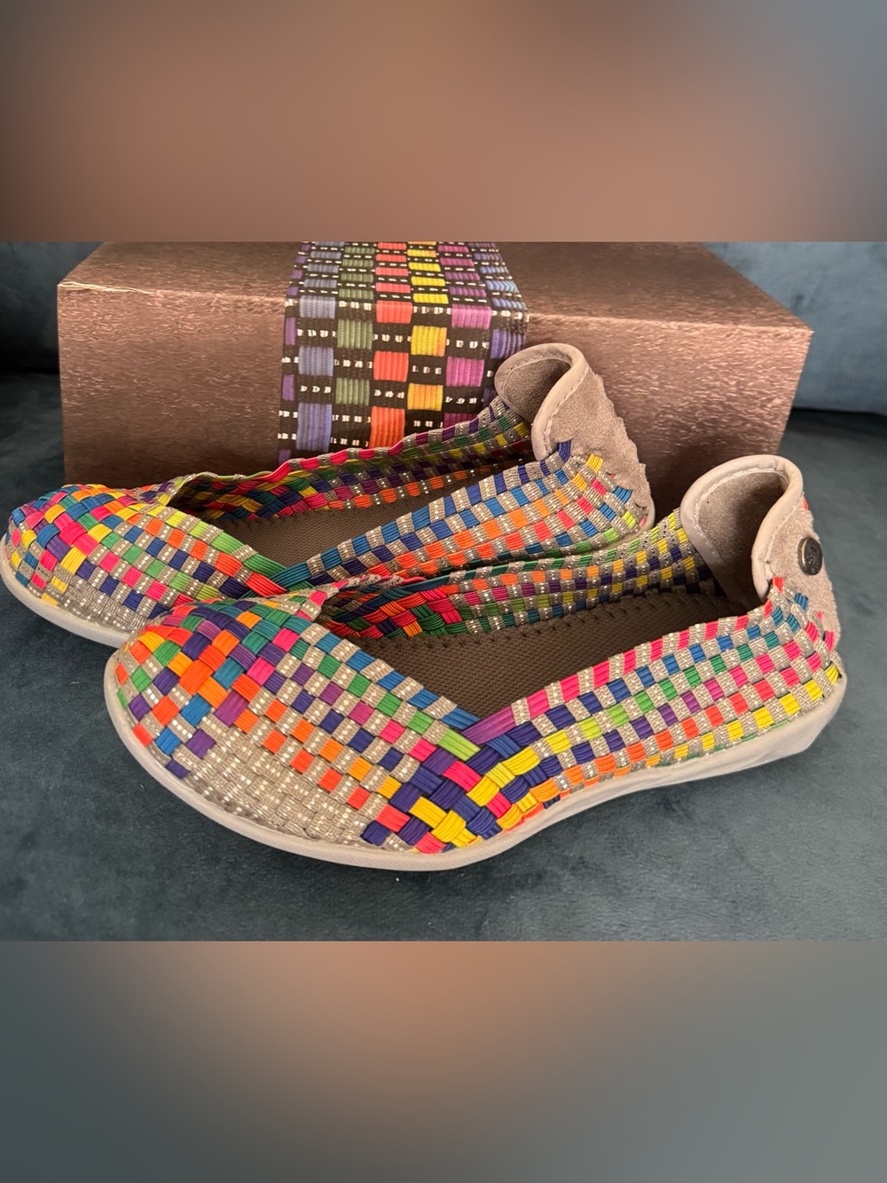 Bernie Mev Sz 39 Multi-Color Stretch Weave Slip-On